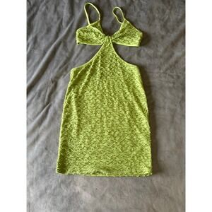 Vovigor Lime Green Popcorn Cutout Mini Dress Neon Textured Bodycon Size M
